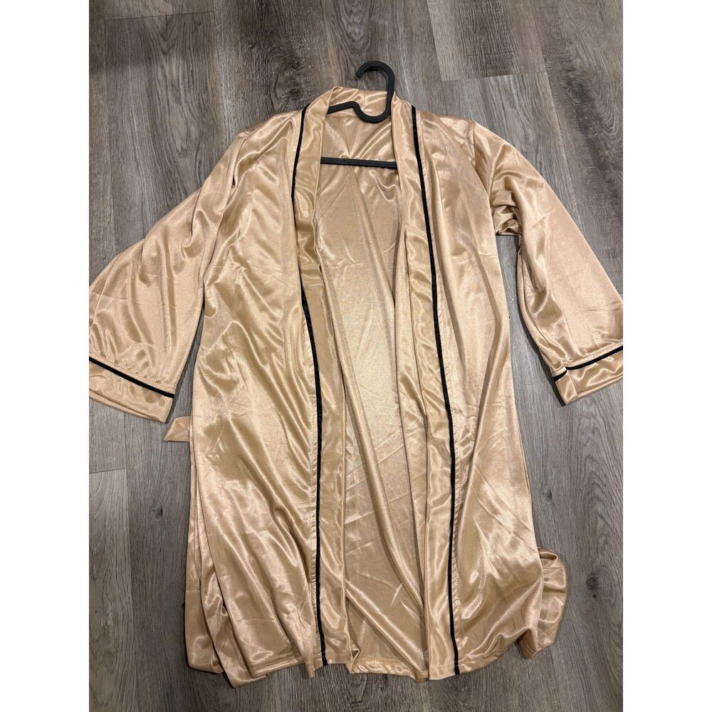 Beige Satin Robe with Black Piping Trim NWT